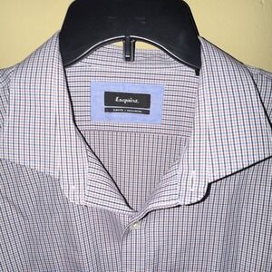 Esquire Men's Non-Iron Slim Fit Check Dress Shirt Blue/Red/White 15 34/35